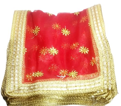 Blossom, Mata rani chunri Navratri special/Chunri With shiny Border Home Mandir Temple Kanjak poojan special chuneri Pack Of 4 Piece