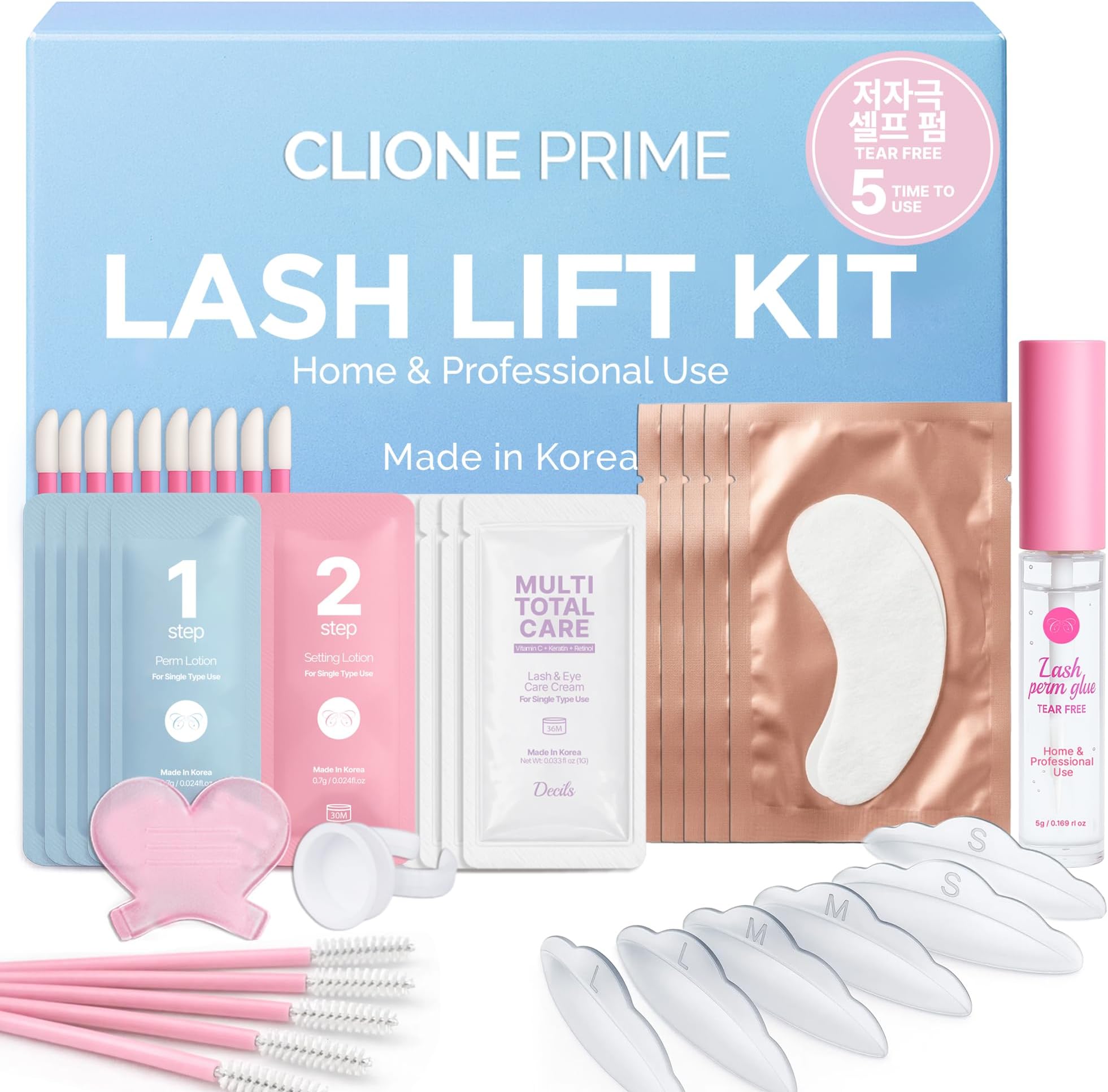 Korean Lash Lift Kit - 5 Sets At Home Eyelash Perm Kit with Upgraded Glue, Eyelash Lift Kit, DIY Lash Perm Easy for Beginner & Professional, Semi Permanent Perming Wave Suitable For Salon & Home