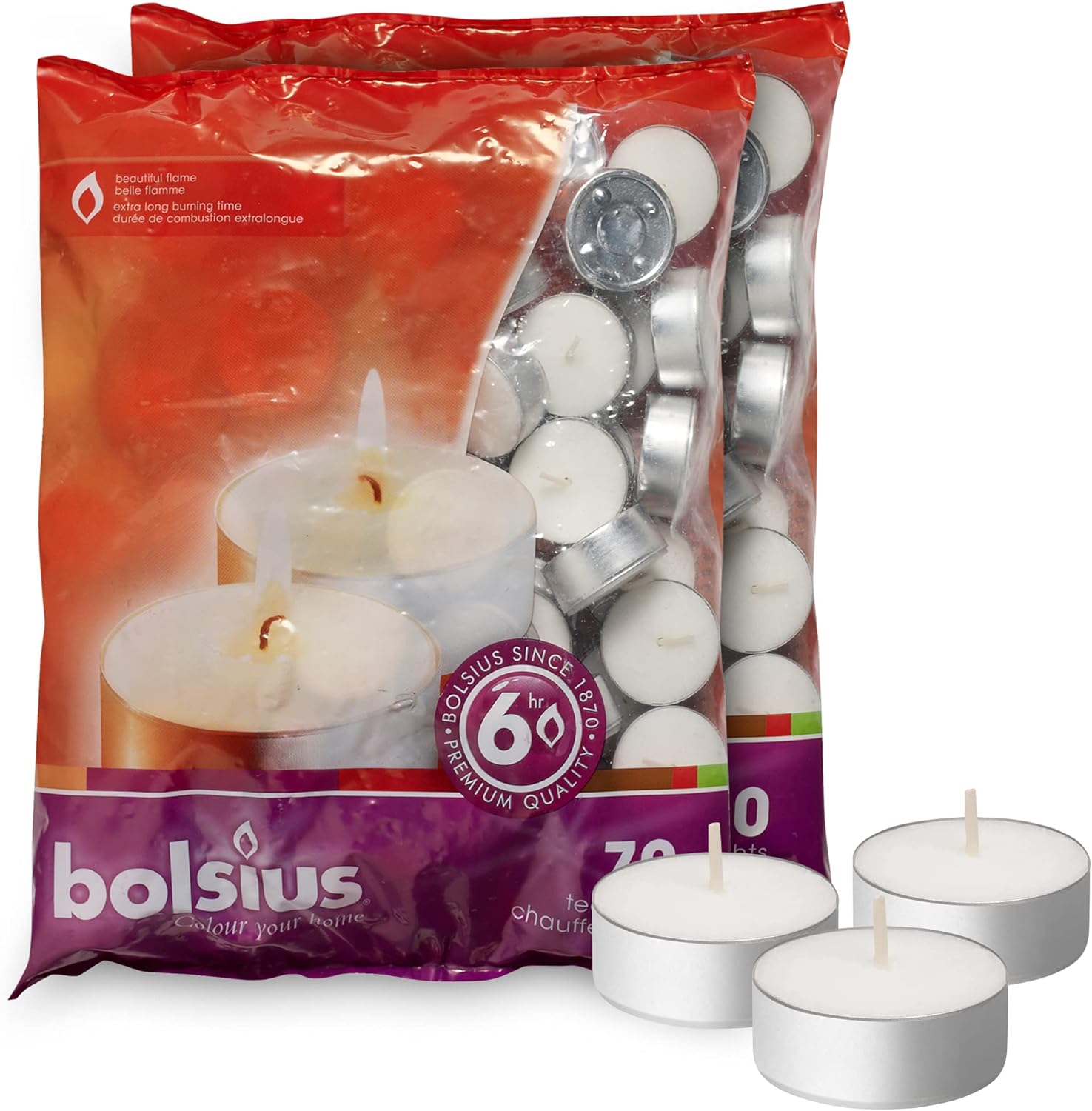 BOLSIUS 140 Unscented Tea Lights 6 Burn Hours Premium