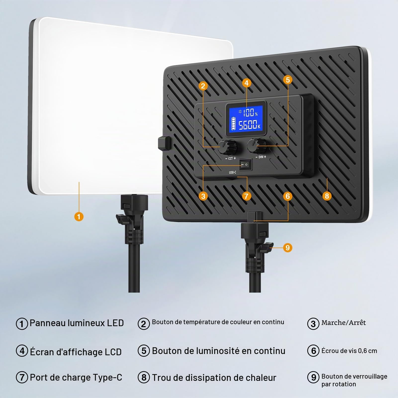 Lot de 2 Panneaux d'éclairage Vidéo LED avec 160cm Trépied, intégré Batterie 8000 mAh et écran LCD, Lumiere Photo équipement de Studio D'éclairage de Photographie à pour Portrait/TikTok