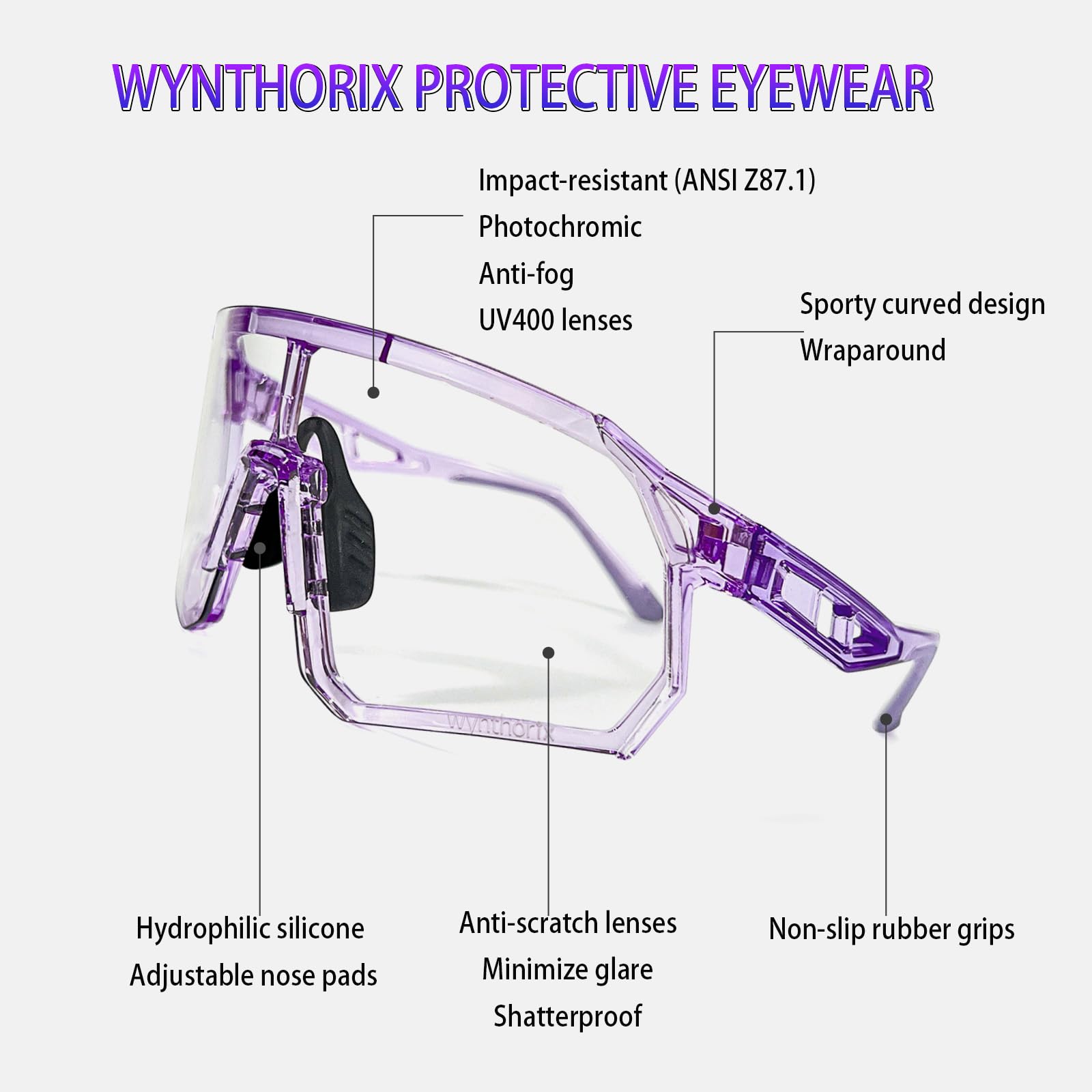 Pickleball-Brille für Damen, ANSI Z87.1, Schutzbrille, photochrome Gläser, klar bis dunkel, 99,9 % UV-Schutz, Sicherheits-Sonnenbrille, verstellbar, rutschfest, Nasenpolster, beschlagfrei,