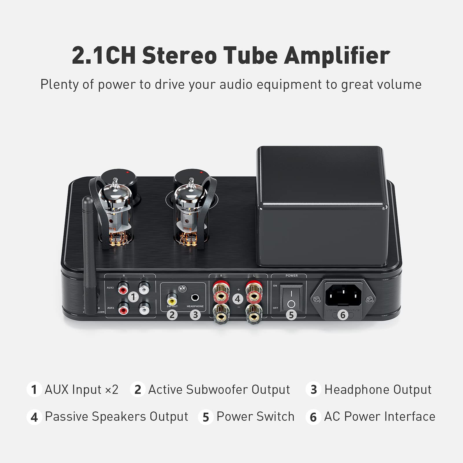 2.1-kanałowy Wzmacniacz Odbiornika Stereo Bluetooth 5.0, Lampowy Wzmacniacz Słuchawkowy AB Hi-Fi Do Domowych Głośników Pasywnych, Wyjście Słuchawkowe Z Wejściem Pomocniczym USB