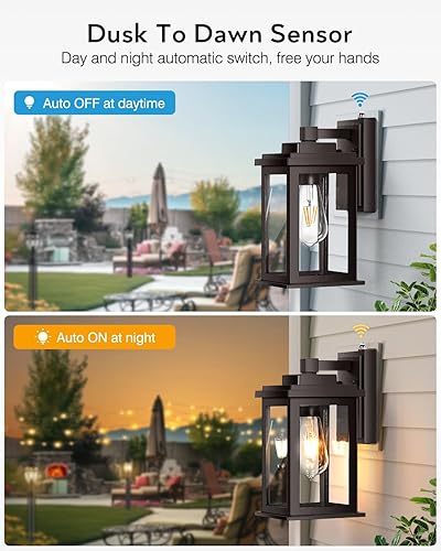 Miniatura 57 de VIANIS Luces negras para exteriores del atardecer al amanecer para casa, paquete de 2 luces de pared al aire libre, luces de porche impermeables