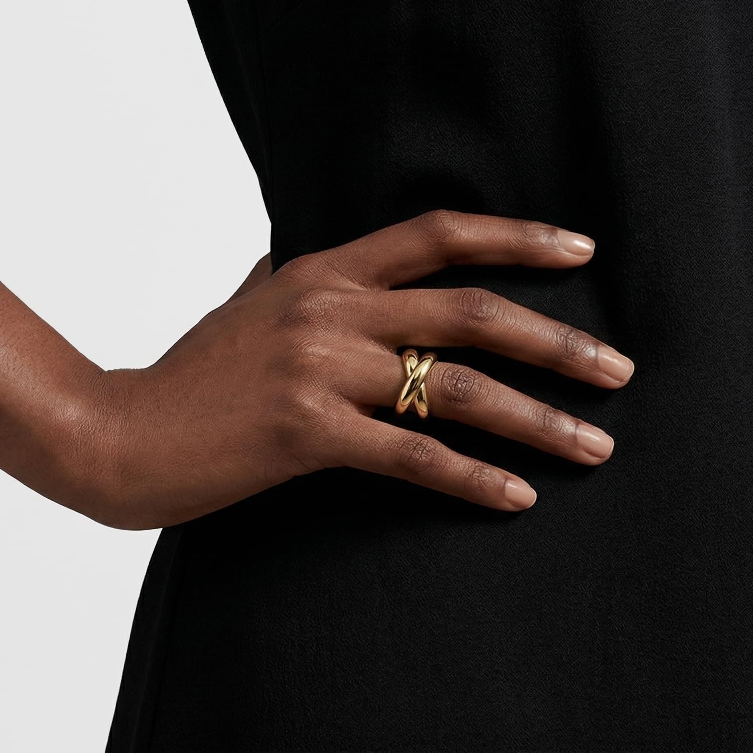 Statement Ring for Women, 14K Gold Plated 925 Sterling Silver - Elegant Intertwined Band, Chunky Ring for Her Jewerly