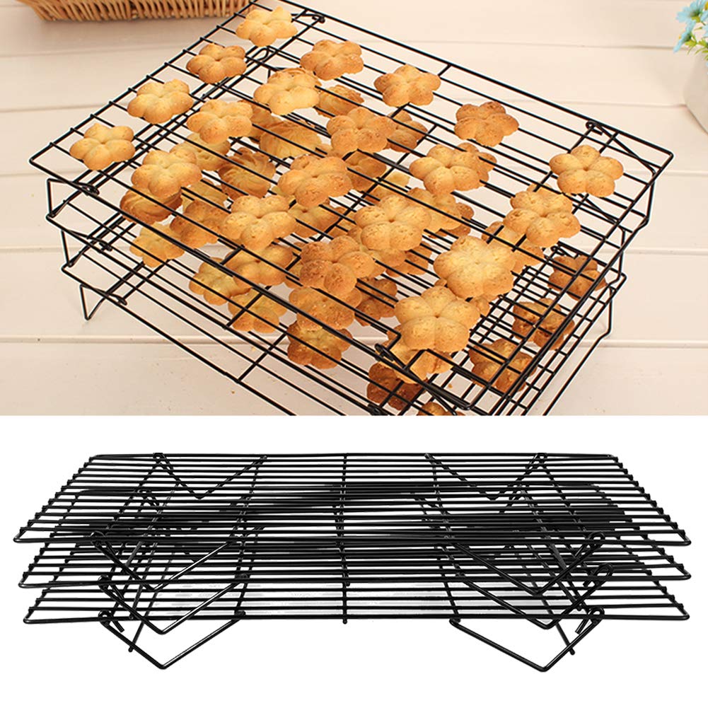 MEETOZ Griglia Di Raffreddamento 3 Livelli Pieghevole 40x25 Cm - Rack In Acciaio Al Carbonio Antiaderente Per Torte, Biscotti, Pasticceria E Asciugatura