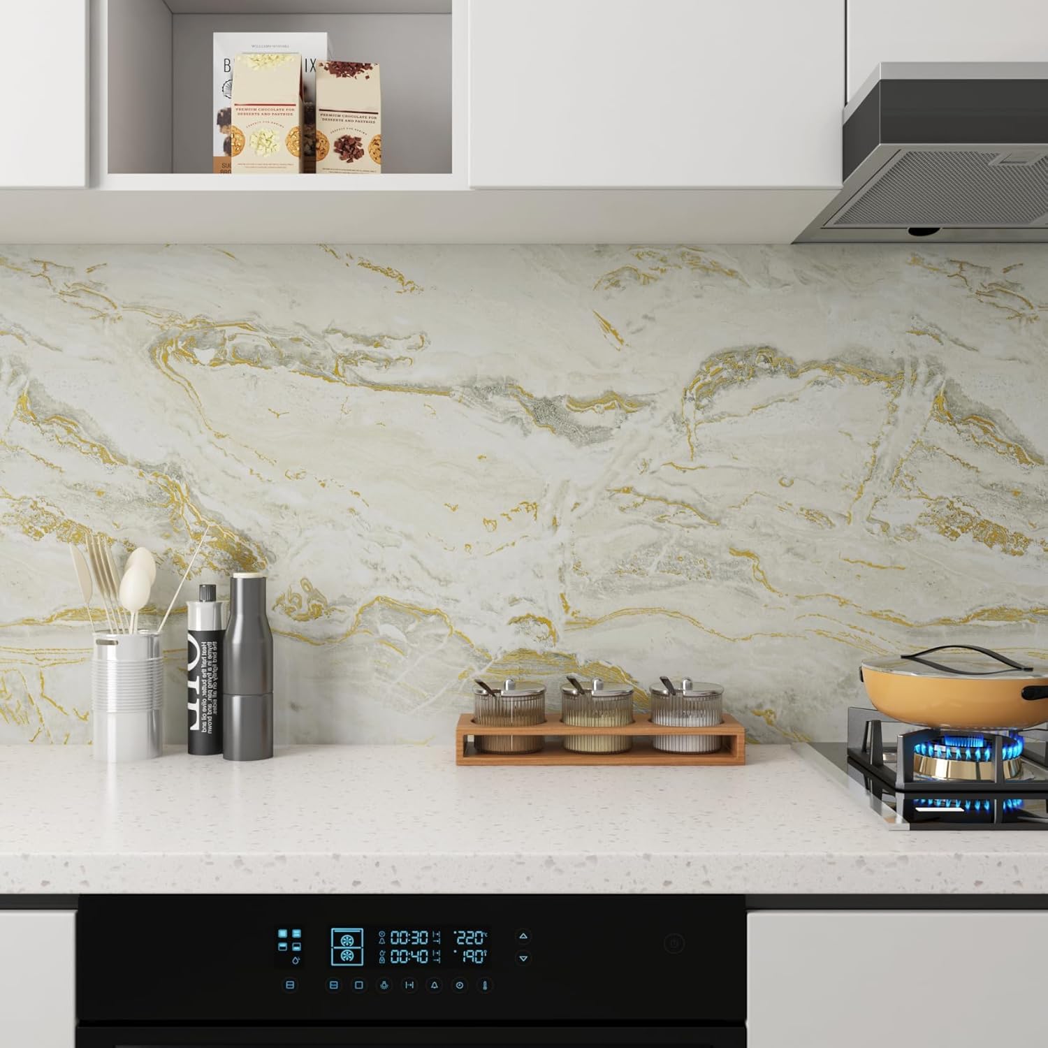 YENHOME Renter Friendly Peel and Stick Waterproof Beige Gold Grey Matte Marble Contact Paper - 30"X118" Self Adhesive Removable Marble Wall Paper Decor Vinyl Countertop Wrap