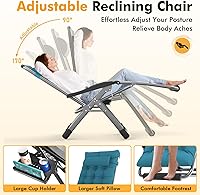 Vista 5 de Slendor Oversized Zero Gravity Chairs XL, 29IN Padded Anti Gravity Chair, Zero Gravity Lounge Chair, Folding Reclining Patio Chair w/Aluminum Alloy