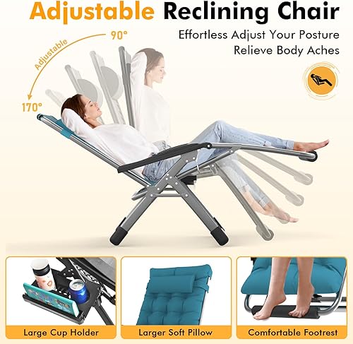 Miniatura 5 de Slendor Sillas de gravedad cero de gran tamaño, XL, silla acolchada antigravedad de 29 pulgadas, silla de salón de gravedad cero, silla de patio