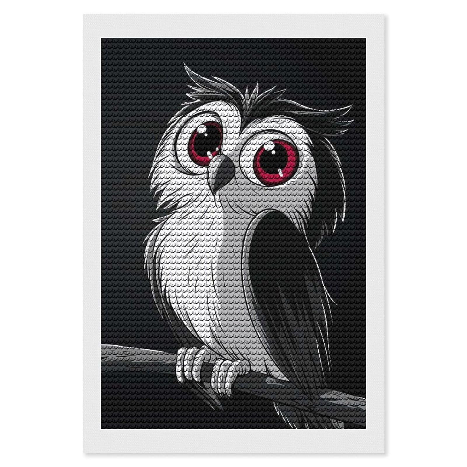 Junmoney Cartoon Owl with Big Eyes Diamond Painting Set 8"x12", Full Kit Included, Sparkling Round Gems, Farmhouse Decor, Festive Craft Gift