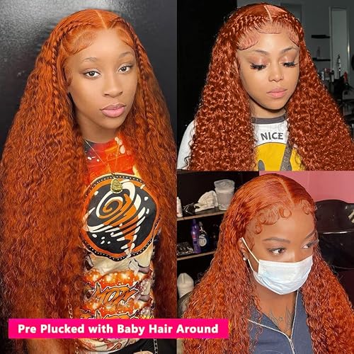 Missjay 30 Inch 13X6 Ginger Orange Hd Transparent Lace Front Wigs Human Hair Deep Wave Colored Human Hair Wigs For Black Women Curly Wigs Pre Plucked With Baby Hair 180 Density #TOP3