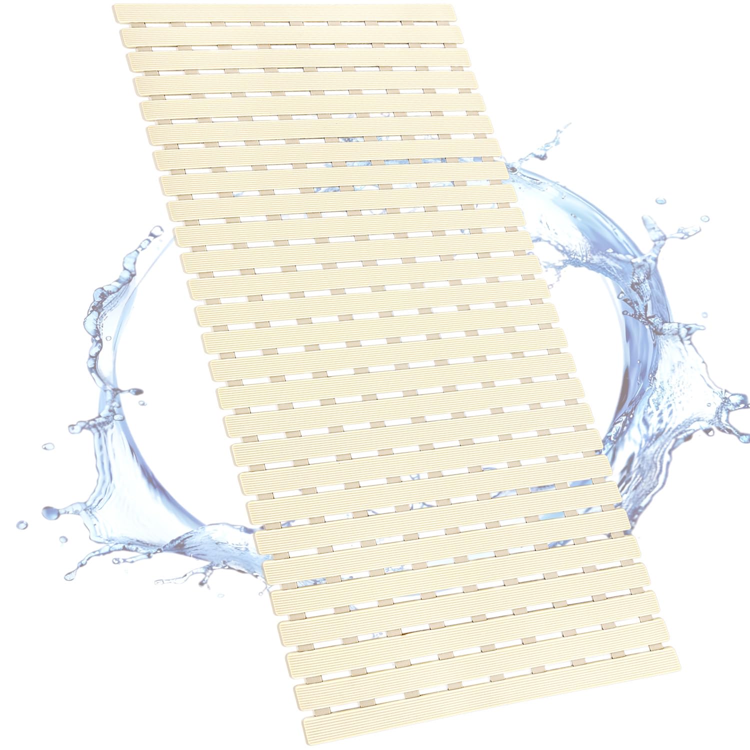 Shower Mat Non Slip Bathtub Mat, Anti Slip Bath Mat for Tub, Shower Floor Mat Non Slip with Drain Hole and Large Suction Cups, Easy Dry, Easy to Cut, 39.4 * 15.7 Inch, Beige