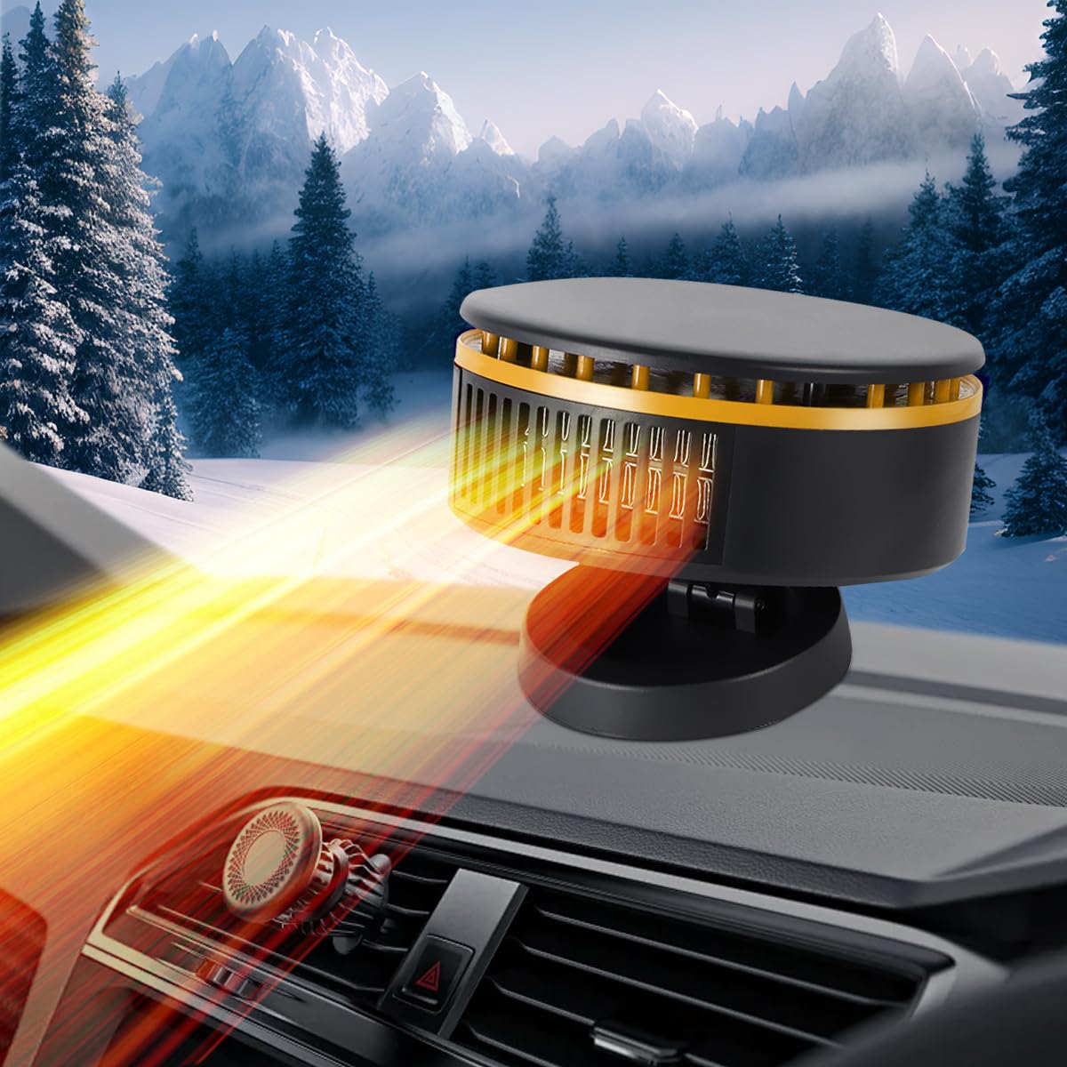 12V Car Heater,Portable Car Heater Defroster Windshield Defogger Automobile Windscreen Heating Plug in Cigarette Lighter 360 Degree Rotary(Orange&Black)