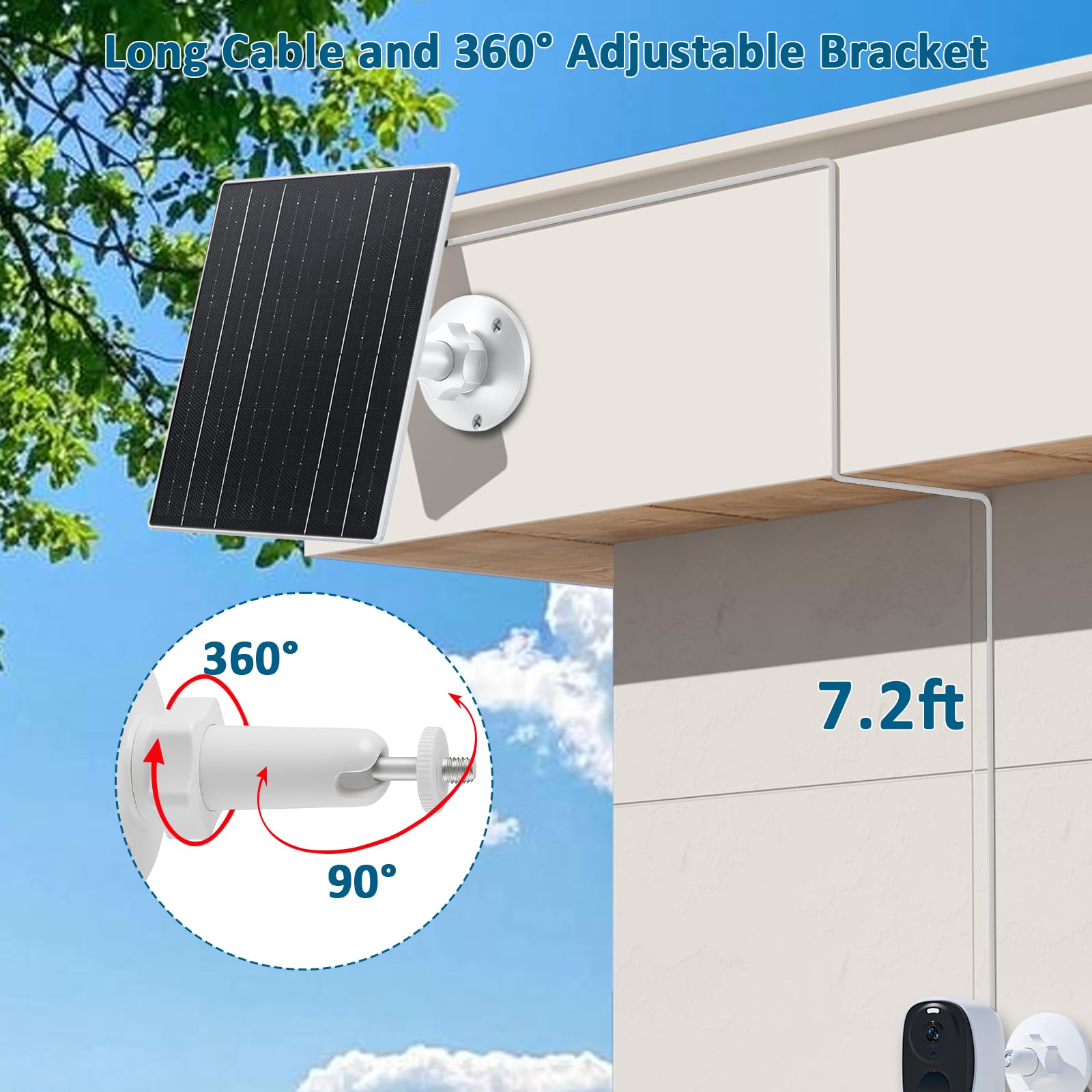 Zivif Pannello solare per telecamera di sicurezza all'aperto, caricatore solare USB C da 10 W compatibile con fotocamera a batteria ricaricabile da 5 V, supporto regolabile a 360°, impermeabile IP66