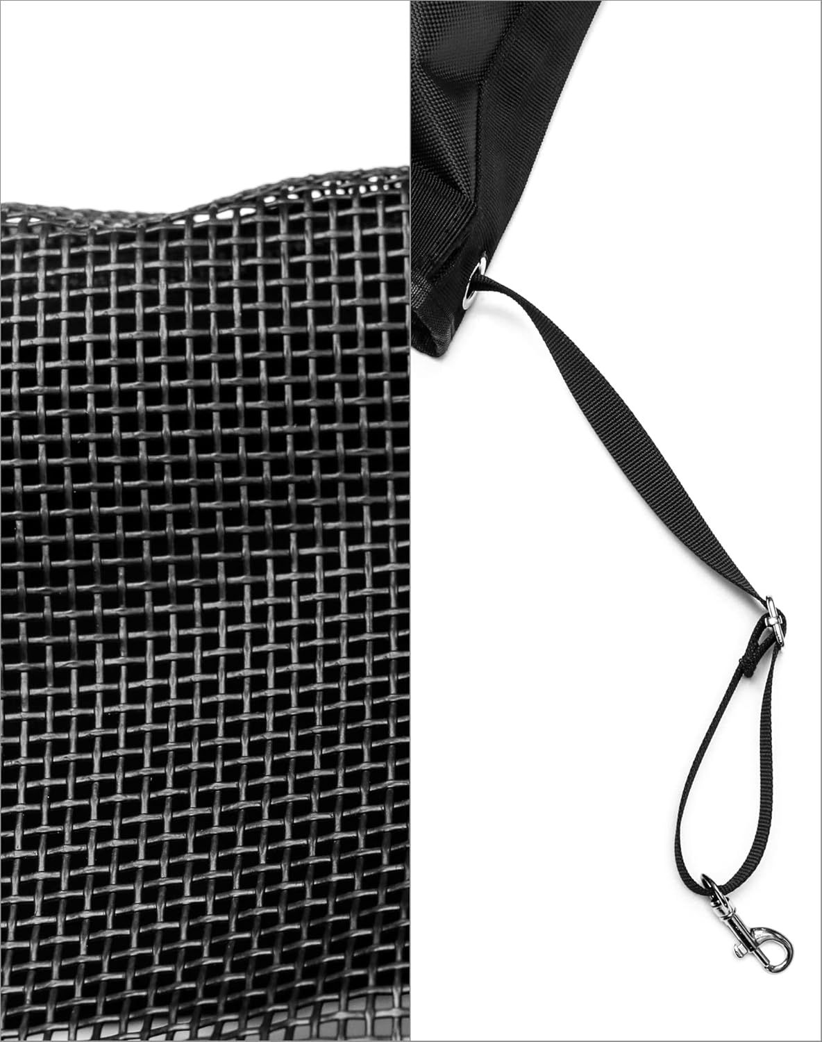 QWORK Corner Hay Feeder Bags, 2 Pack Large Capacity Hay Bag for Horse, Reduces Waste, with Mesh Bottom and Snap Closure, for Horse Trailer Stalls, Black