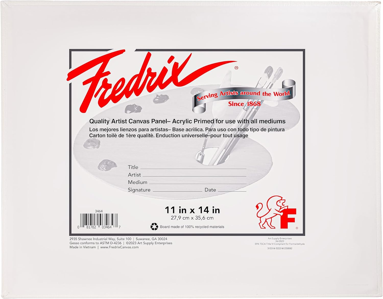 FREDRIX Artist Series Primed Canvas Panels, 11" x 14", Pack of 12