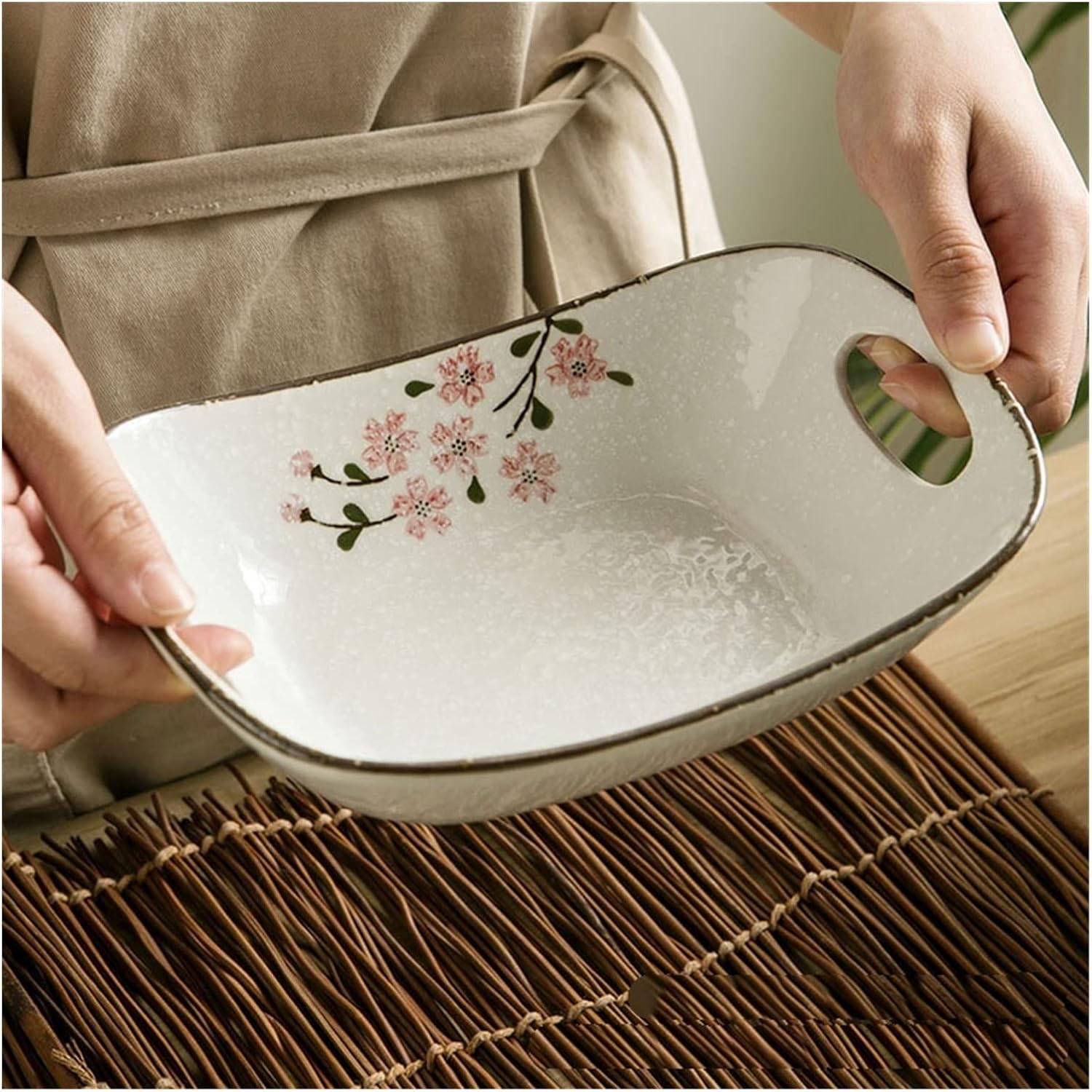 Lasagna Pans Double Ear Baking Pan Ceramic Cheese Baking Rice Dish 8" Yuan Bao Dish Rectangular Baking Dish Microwave Oven Dish Lasagne Dish,