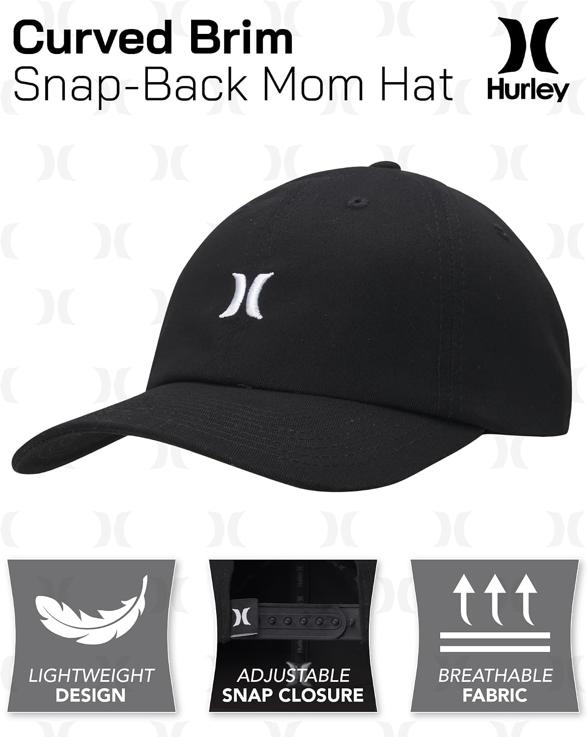 Hurley Women's Baseball Cap - Curved Brim Mom Iconic Trucker Hats for Women