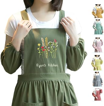Personalized Hand Embroidered Apron Women, Flower Garden Embroidered Apron, Kitchen Sleeves, Floral Apron, Kitchen Chef Gardening Apron, Custom Apron for Mom, Grandma, Wife, Bride, Bridesmaid, Women