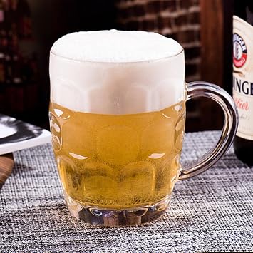 Dimple Stein Beer Mug Set, 20 oz Beer Glasses with Handle, Glass Beer Mugs, Dishwasher and Freezer Safe, Clear and Sturdy, Set of 2