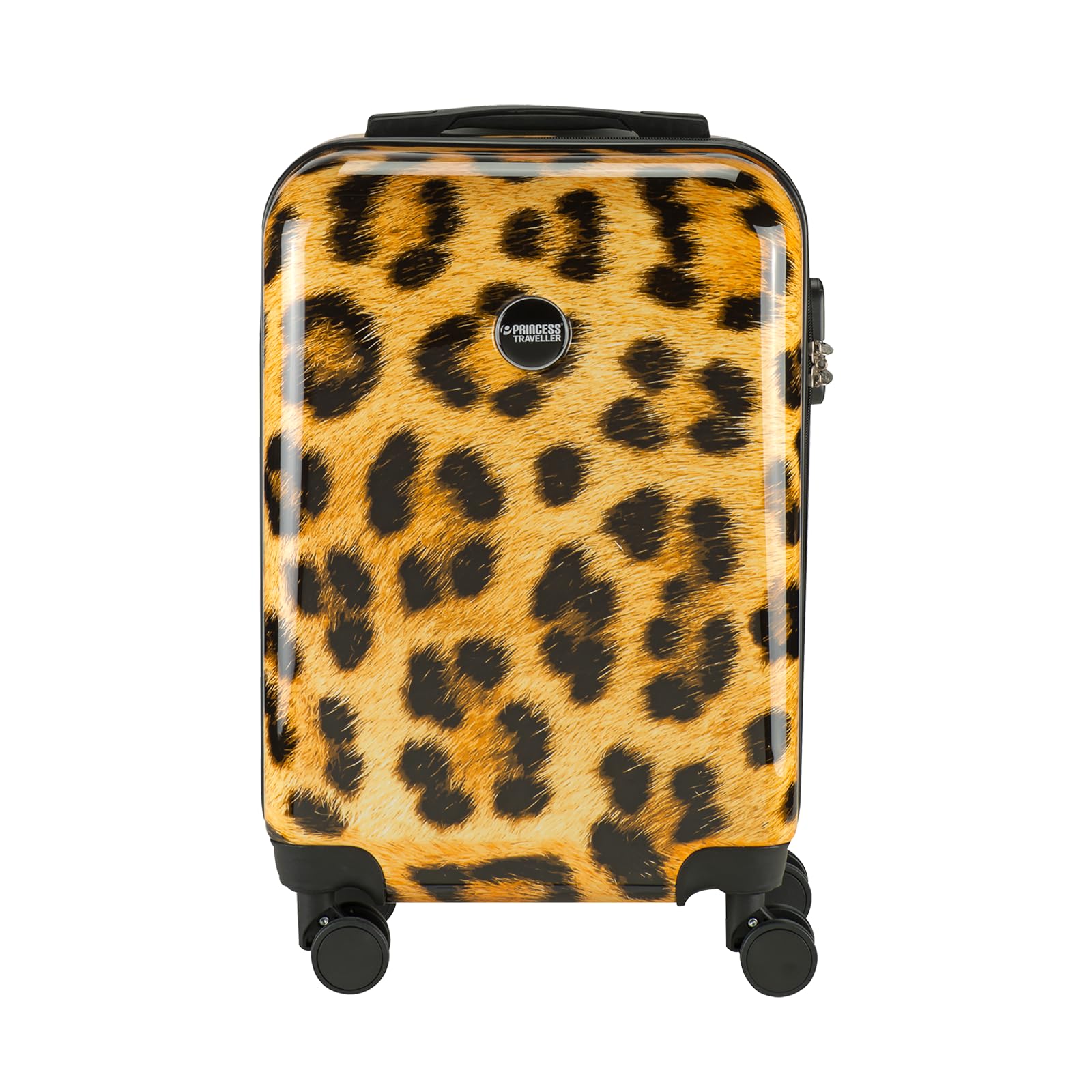 Princess Traveller Animal Print - Reisekoffer - Leopard - Handgepäck - 55 cm - Doppelräder - Hartschalen ABS Trolley (Gelb, Handgepäck)