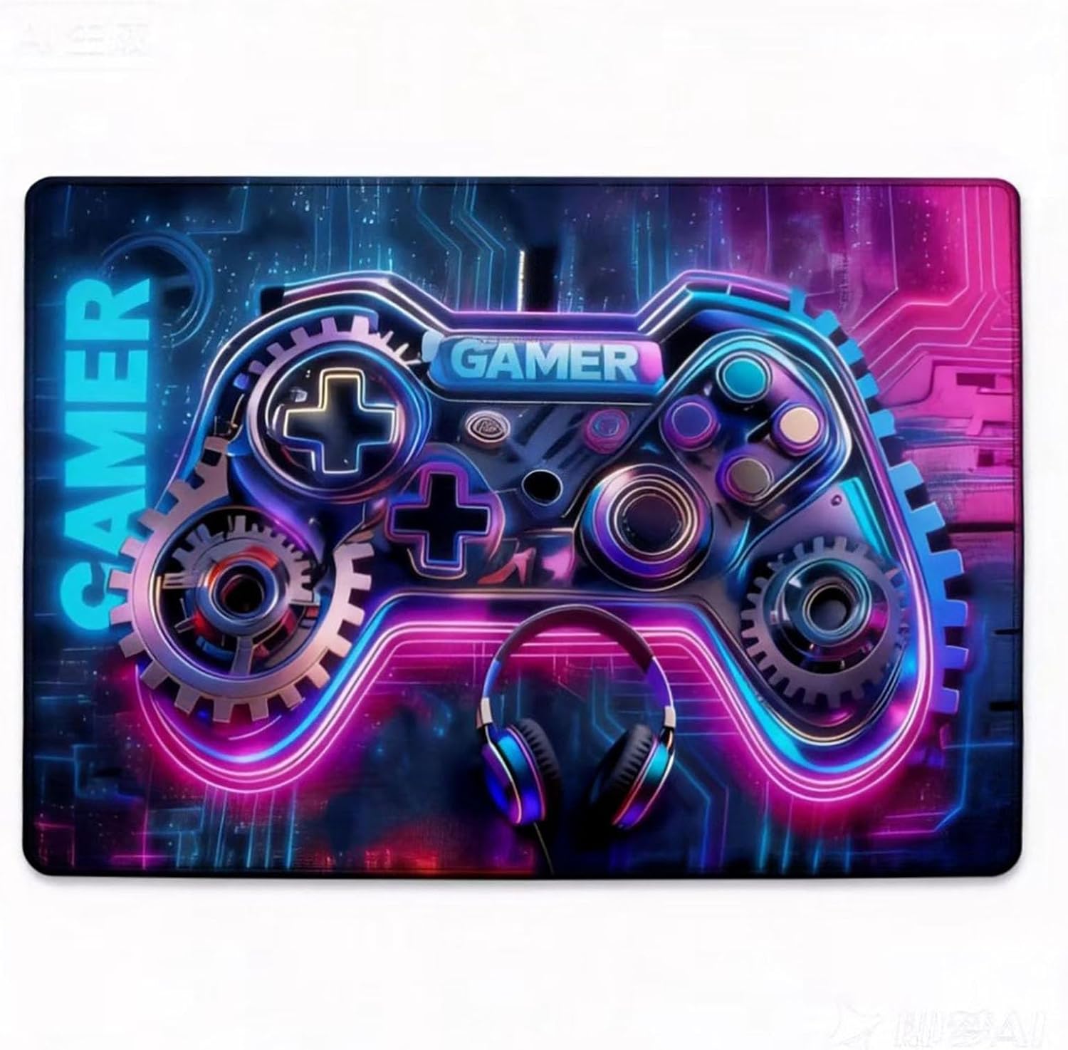 Dowtowter Gaming Rug for Boys Room, Neon Game Controller Area Rug, Non-Slip Gamer Decor Rug,Carpet for Gaming Room Kids Room Bedroom Living (Blue, 39‘’×59‘’)