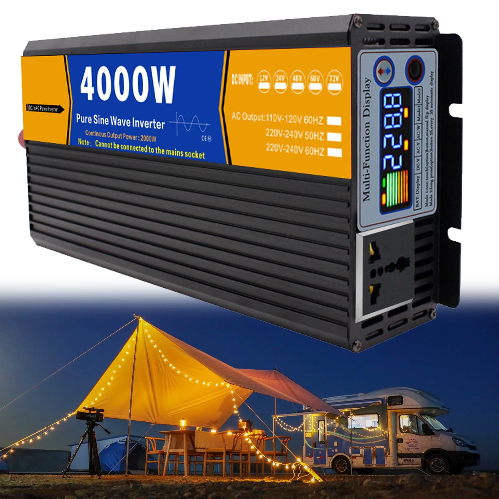 Inverter a Onda Sinusoidale Pura da 4000W Caricabatterie CC 12V/24V/48V/60V/72V a CA 110V/230V, Convertitore Inverter Solare a Bassa Frequenza per Casa, Camper, Camion, Impianto Sola(Size:48v to 230v)