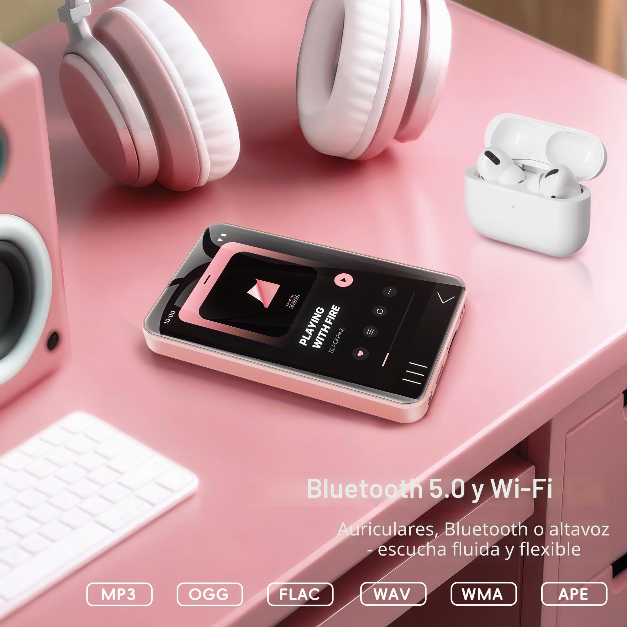 HIFI WALKER G7 Reproductor MP3 Bluetooth y WiFi Android 13, 144GB, 3GB RAM, Pantalla Táctil HD de 4", MP3/MP4 con Altavoz, Cámara y Control Parental (Rosa)