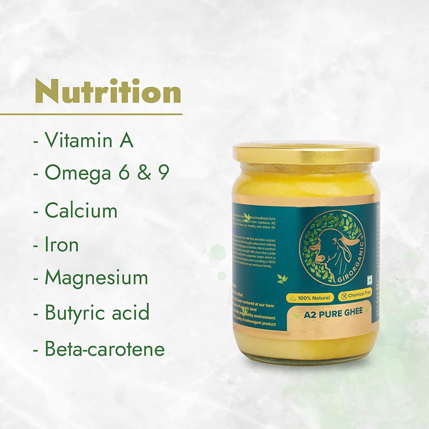 GirOrganic Grass Fed A2 Ghee | Clarified Butter (16 Oz) - Unsalted Gir Cow Ghee Butter - Organic Ghee Oil - Pasture Raised, Lactose-Free 16 Oz