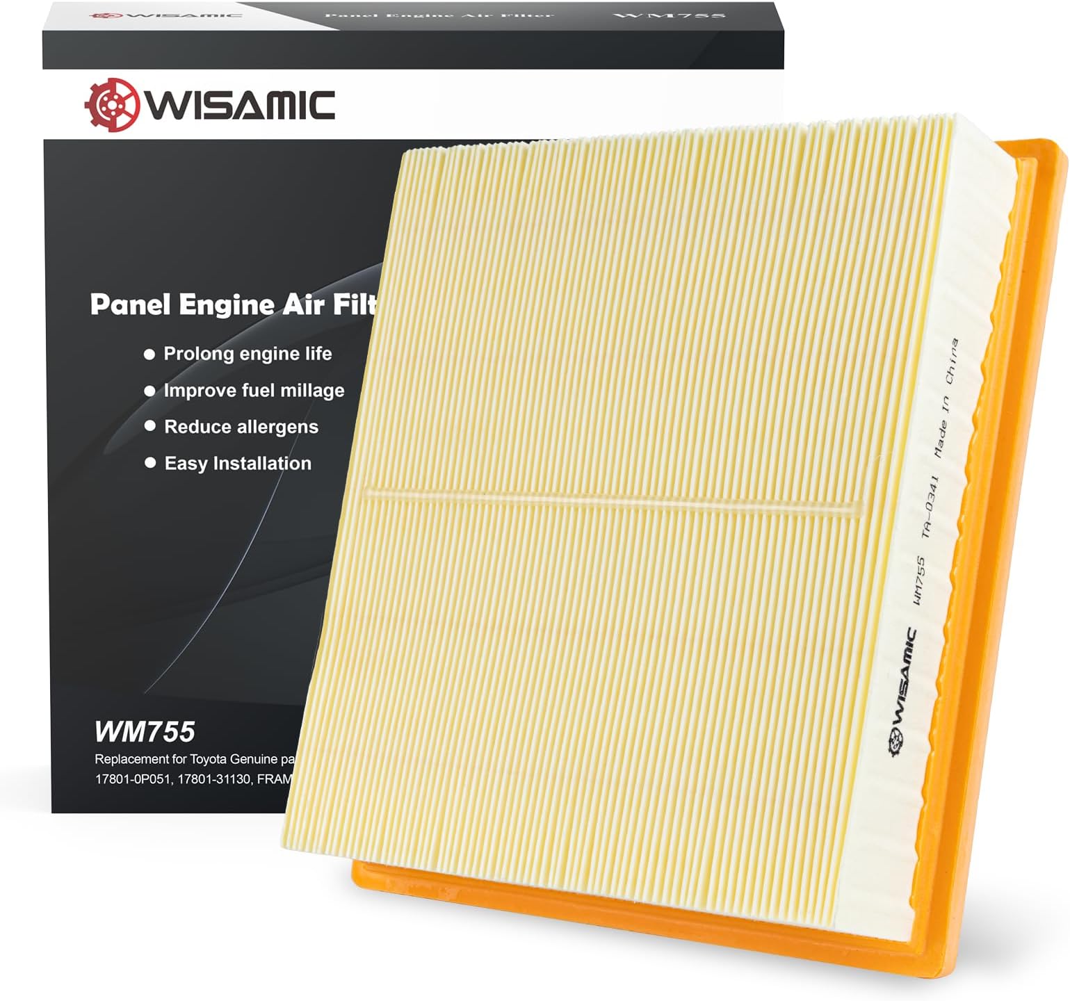 WISAMIC Engine Air Filter CA10755 Replace for Some Lexus, Toyota, Jeep （Non-Diesel）, Dodge and Camry models, Provides Up to 12 Months or 12,000 Miles Filter Protection
