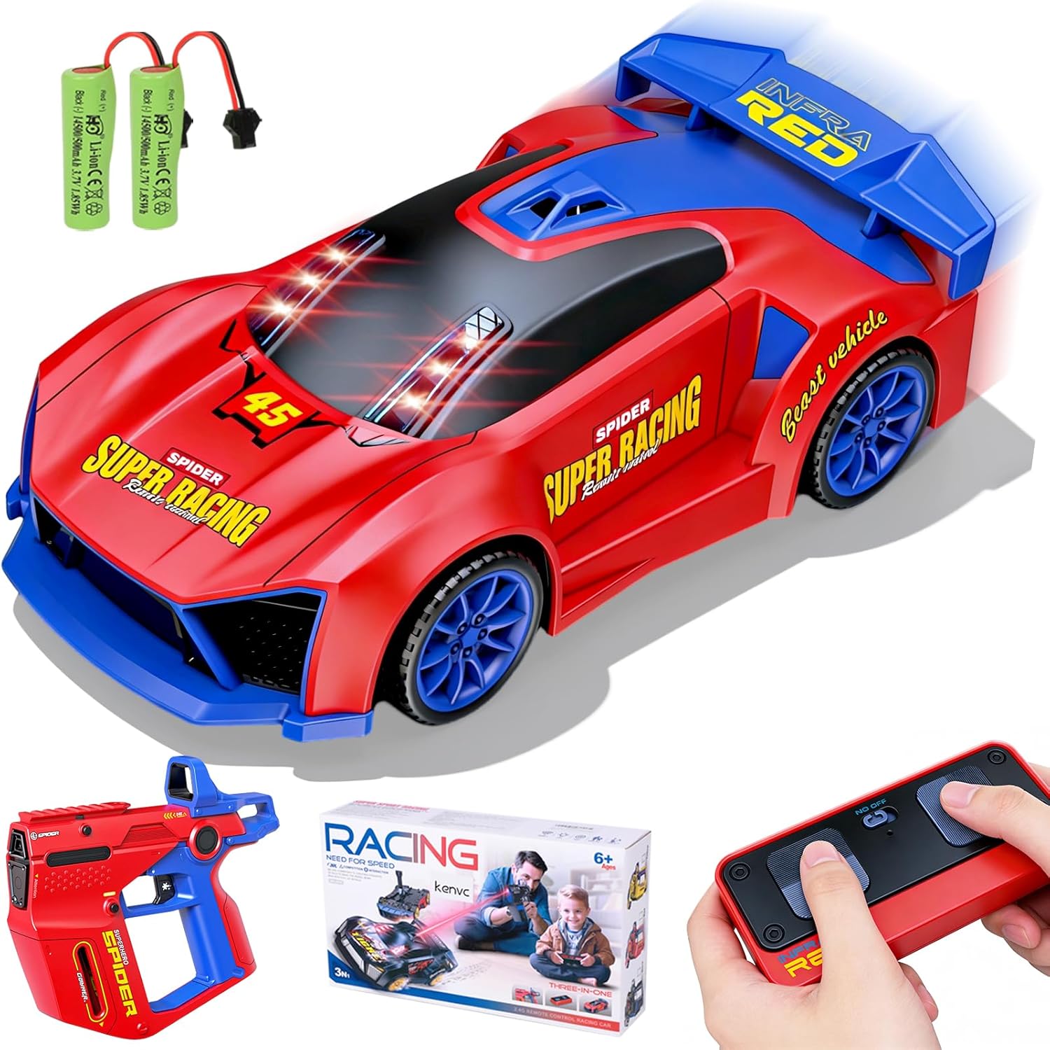 3 IN 1 Remote Control Car with Infrared Gun, 1: 24 Parent-Child Drift RC Car 2.4GHz Stunt Toys with Shooting Game, 2 Rechargeable Charge Battery, Birthday Gifts for Kids Boys Girls Age 6-12 (Red)