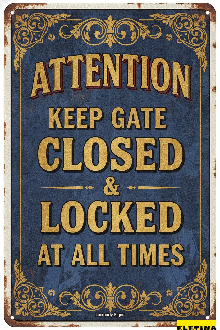 Personalized Sign for Man Cave Attention Metal, Keep Gate Closed And Locked At All Times, 8x12in, Aluminum Private Property Decorative