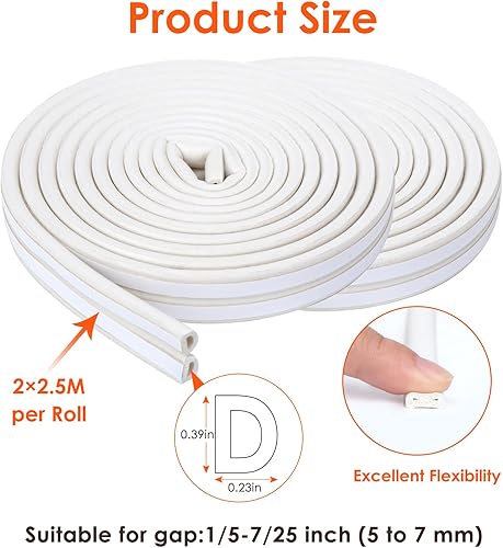 Miniatura 3 de YOUSHARES Burlete de 33 pies de largo para puerta, aislamiento resistente a la intemperie para puertas y ventanas, tira de sellado de goma para