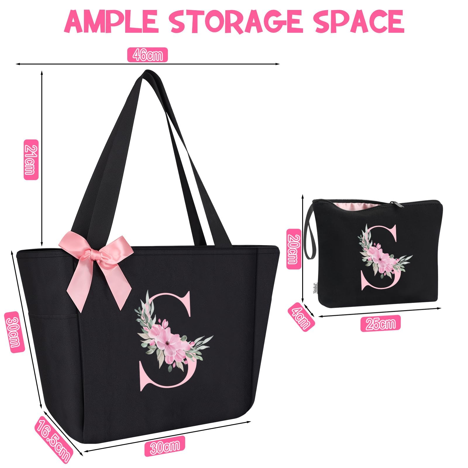 Vavabox Borsa tote personalizzata con iniziali dalla A alla Z, regalo impermeabile per donne, damigelle, mamma, insegnanti, amici