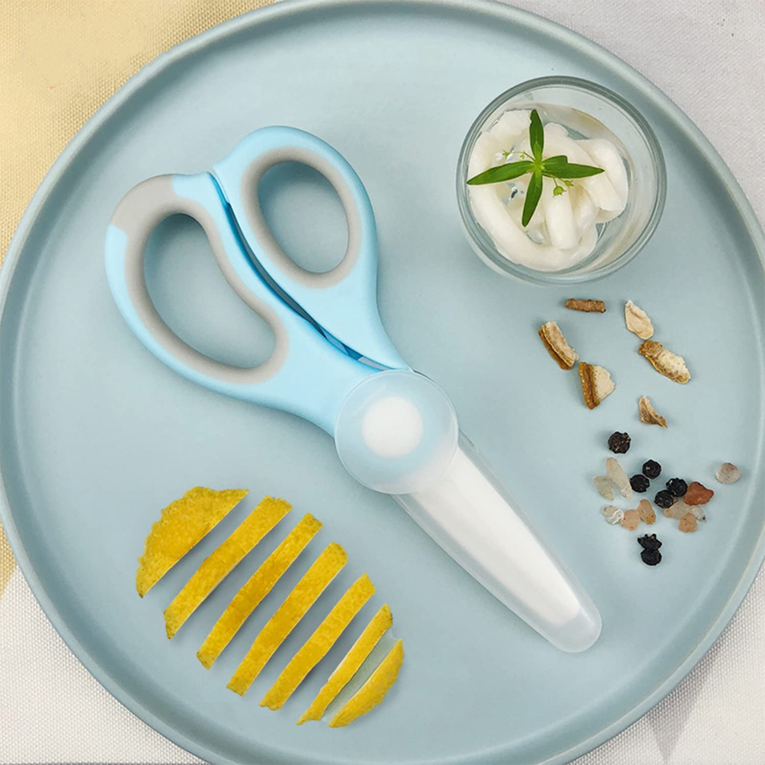 Ceramic Baby Food Scissors 2-Pack | Portable Safe Cutter For Meat, Veggies, Fruits With Cover & Case
