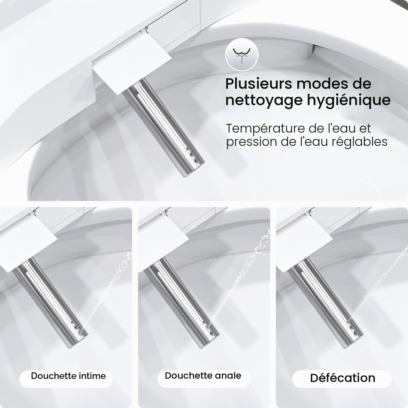 Siège de Toilette Bidet Électronique avec Buse, Intelligent Abattant WC Désodorisante, Toilette Japonaise avec Veilleuse LED, Siège Chauffant, Séchage à l'air Chaud et les Soins Intimes