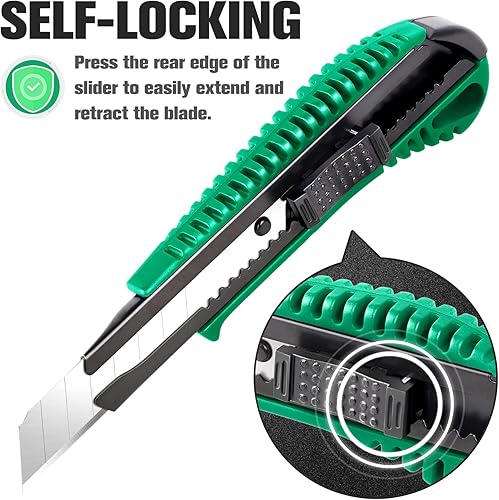 Miniatura 3 de Cuchillo utilitario para cortar cajas, cortador de caja de bloqueo automático retráctil, cuchillo de caja de hoja de 0.709 in de ancho, mecanismo