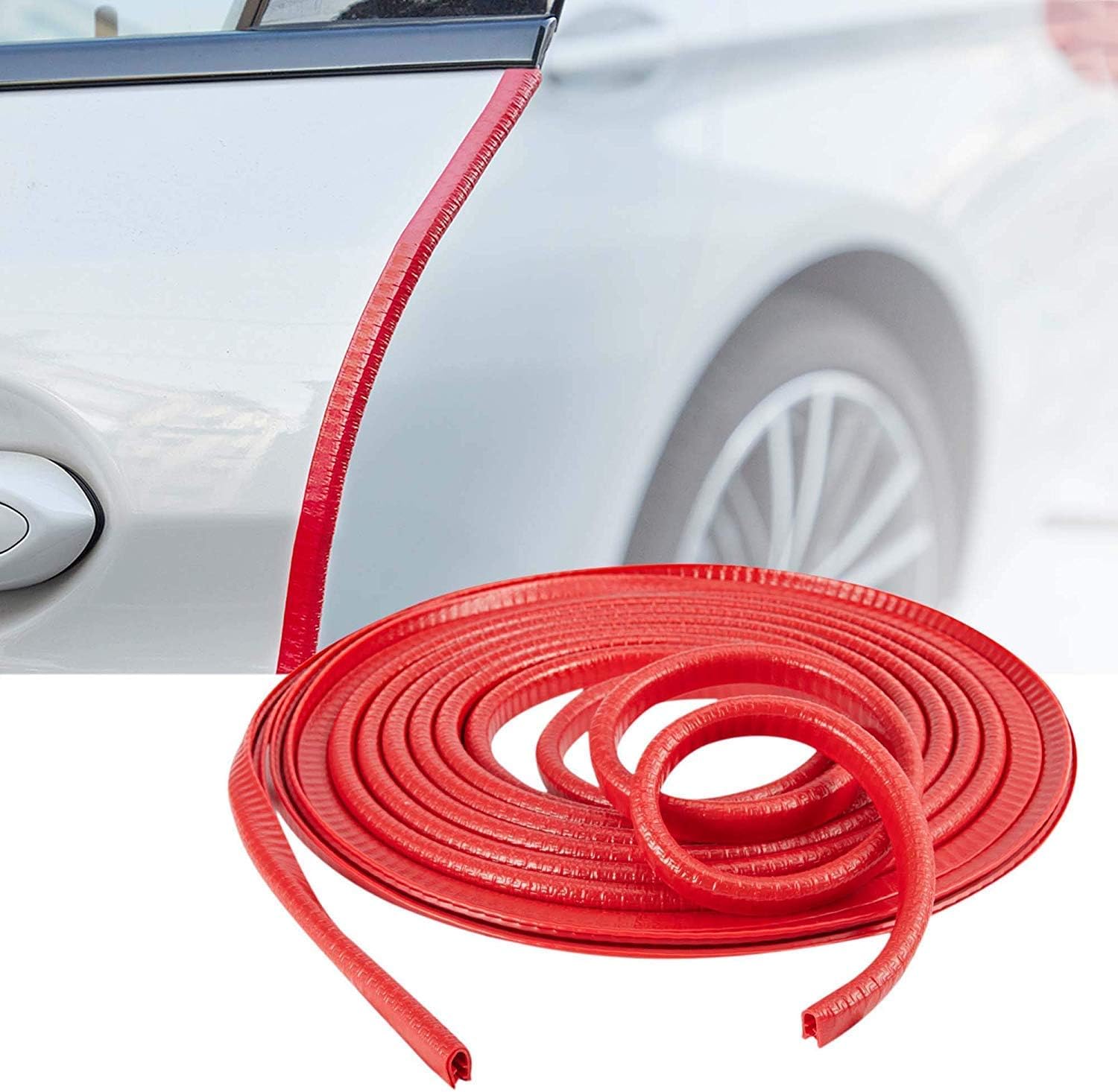 AUTO MT Universal Car U Shape Edge Trim Rubber Strip Seal Protector Car Door Edge Guards 16ft/5m (RED Edge Trim Strip Seal Protector)