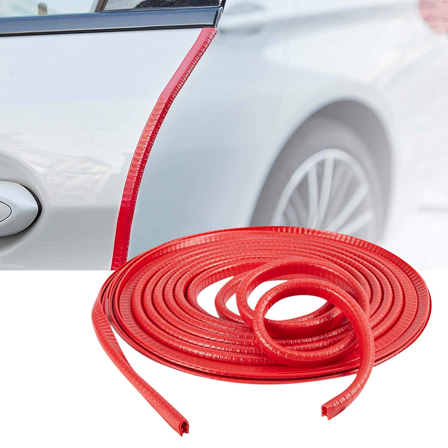 AUTO MT Universal Car U Shape Edge Trim Rubber Strip Seal Protector Car Door Edge Guards 16ft/5m (RED Edge Trim Strip Seal Protector)