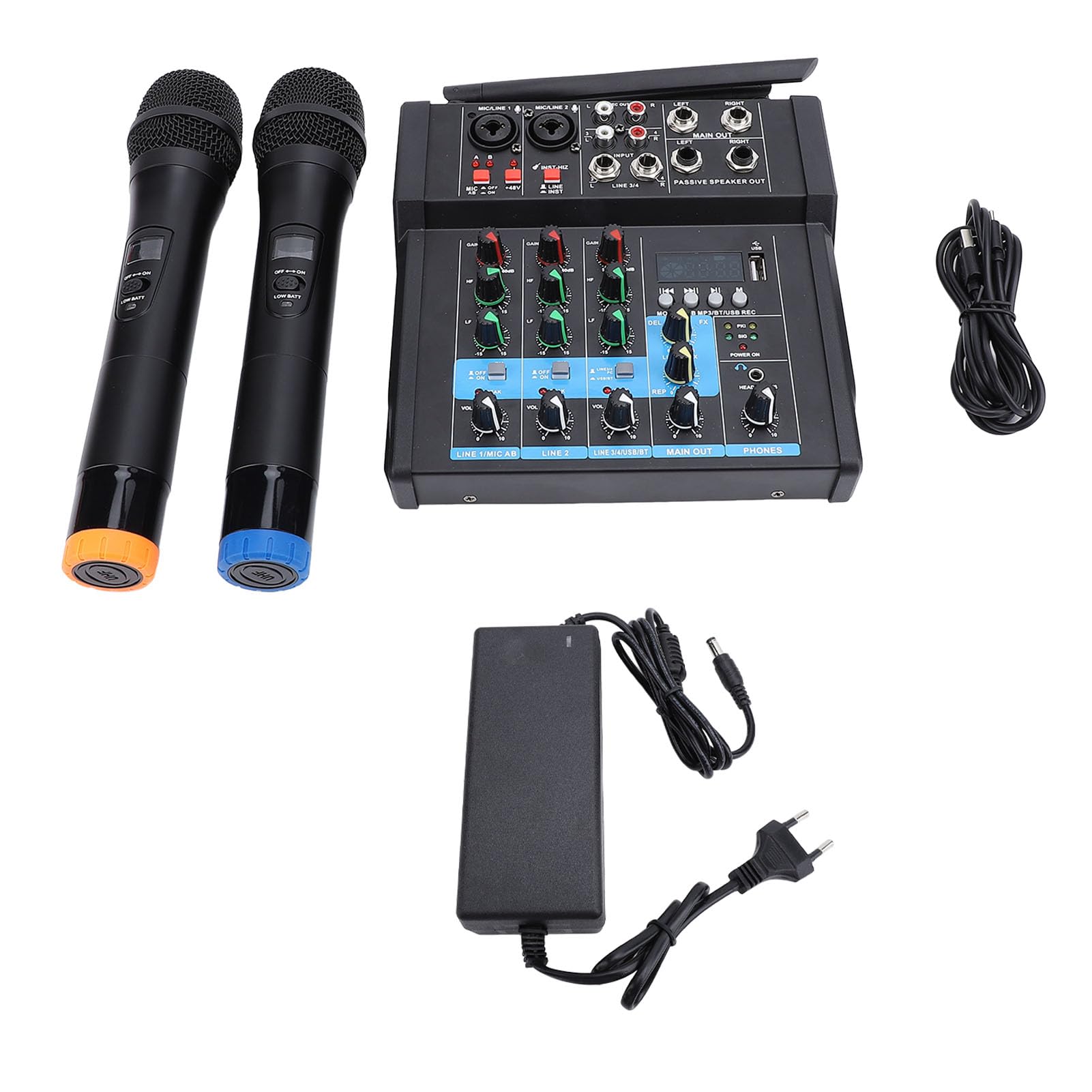 Consola de Mezcla USB con Micrófono BT, Mezclador de Sonido para Karaoke, Memoria USB de 6 Canales, Minimezclador de Audio para DJ para Grabación en Vivo de PC