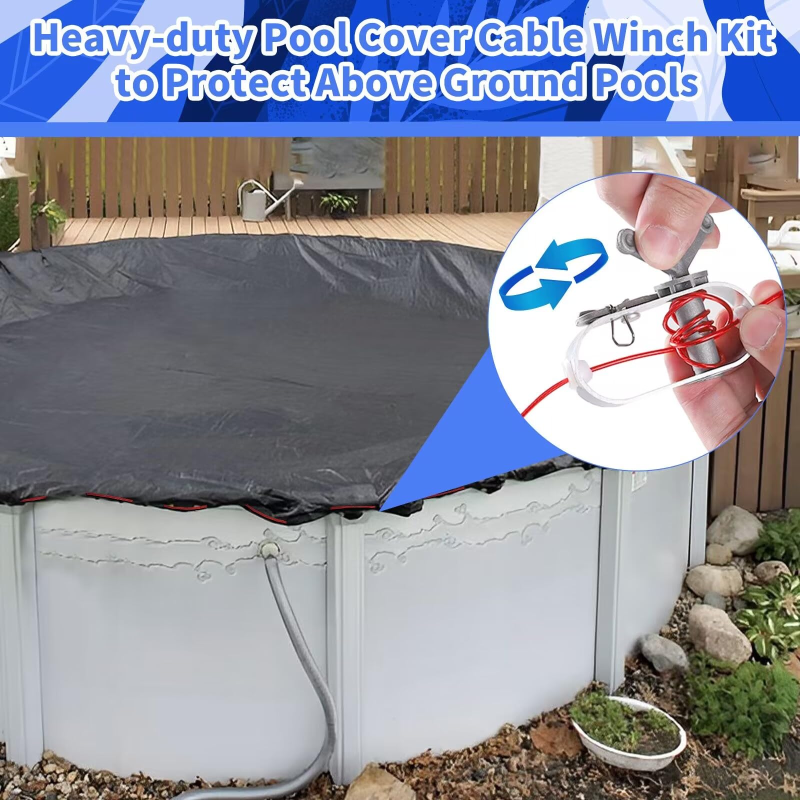 Tensor De Cable De Cabrestante Kusrkot Para Cubierta De Piscina De Invierno Aleación De Aluminio