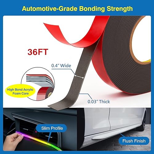 Miniatura 2 de Tapsi Double Sided Tape Heavy Duty, Automotive-Grade Foam Mounting Tape 0.4in x 36ft with Adhesion Promoters for Plastic, Car Trim & LED Strip Lights