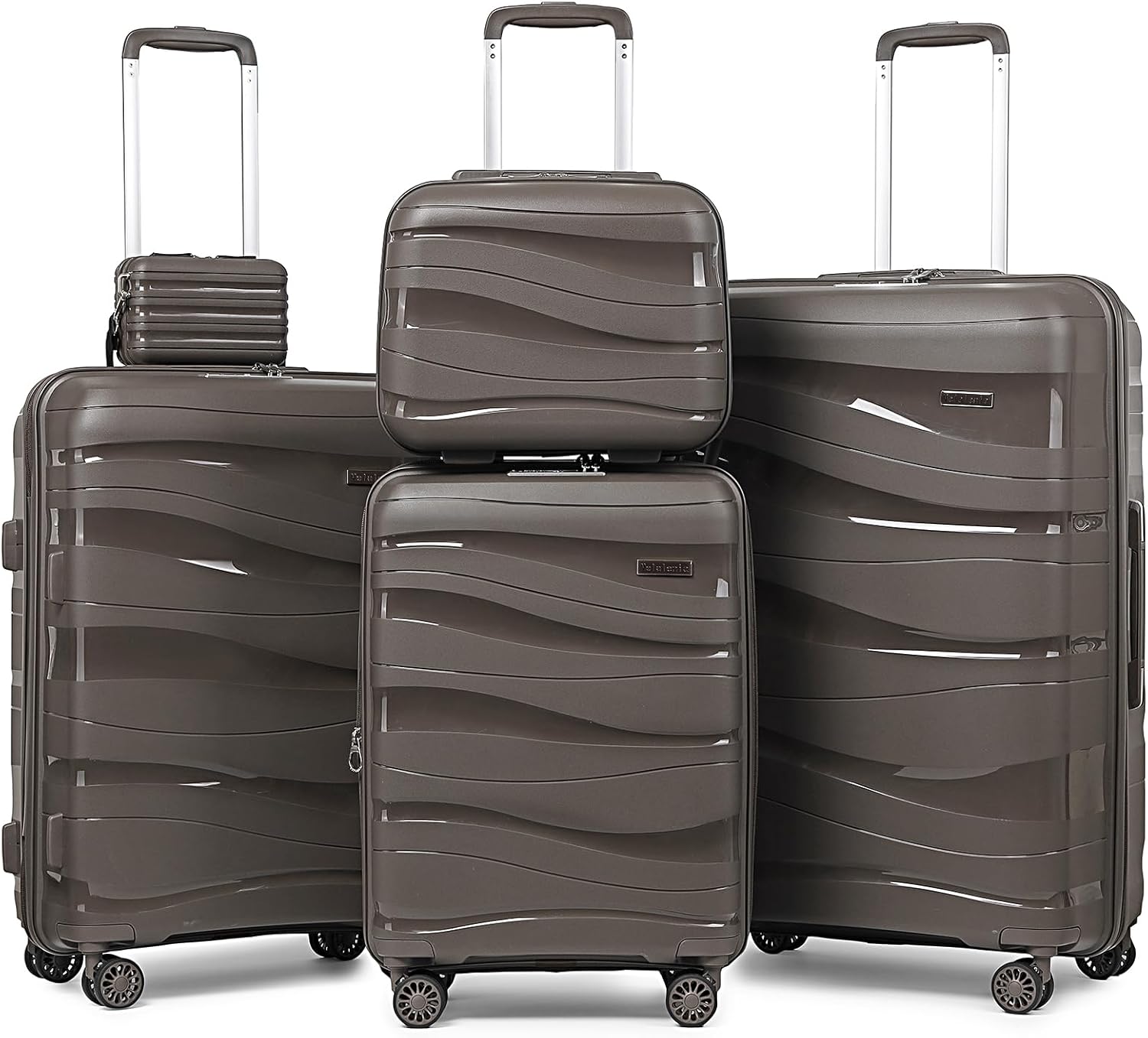 Melalenia Luggage Sets 3 Piece Expandable Suitcase Set, PP Hardshell Suitcase with Spinner Wheels,Lightweight Carry On Luggage with TSA Lock for Women Brown 5 piece set