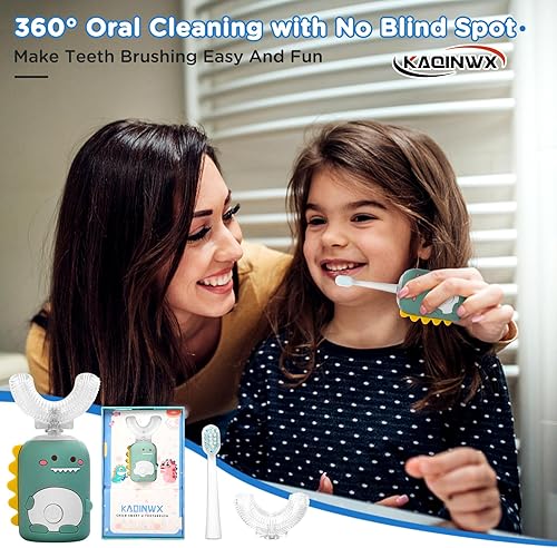 Miniatura 7 de Cepillo de dientes eléctrico en forma de U para niños de 2 a 12 años, cepillo de dientes recargable para niños pequeños con temporizador inteligente