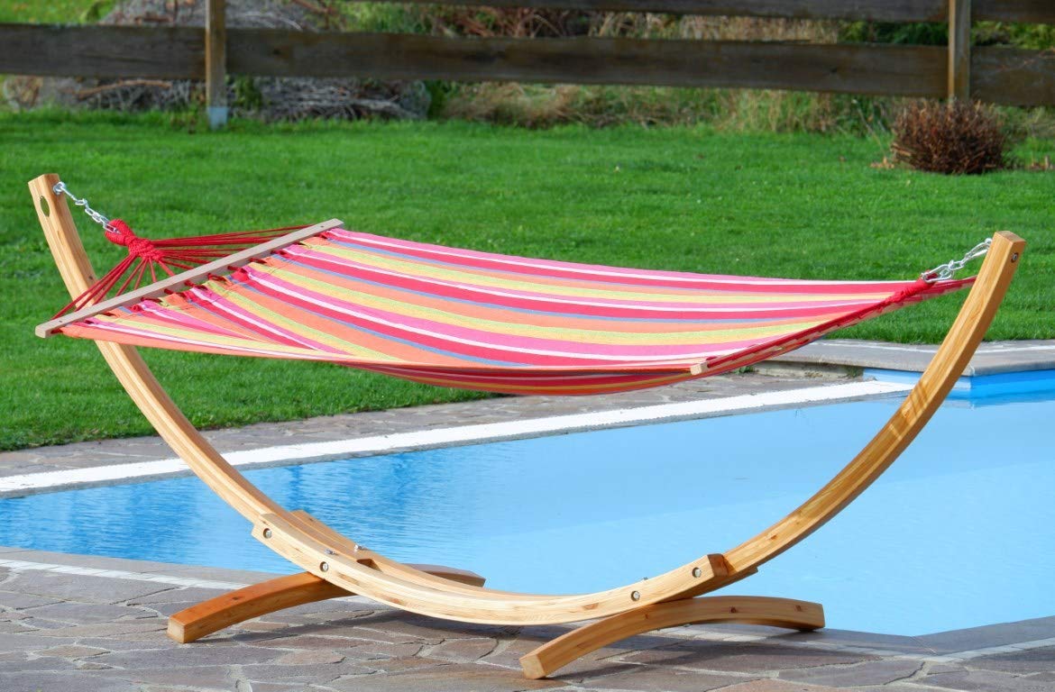 ALEOS. AS-S 320cm XL Cadre Deluxe pour Hamac de Bois de meleze avec hamac HM3 - Blanca-Alicia