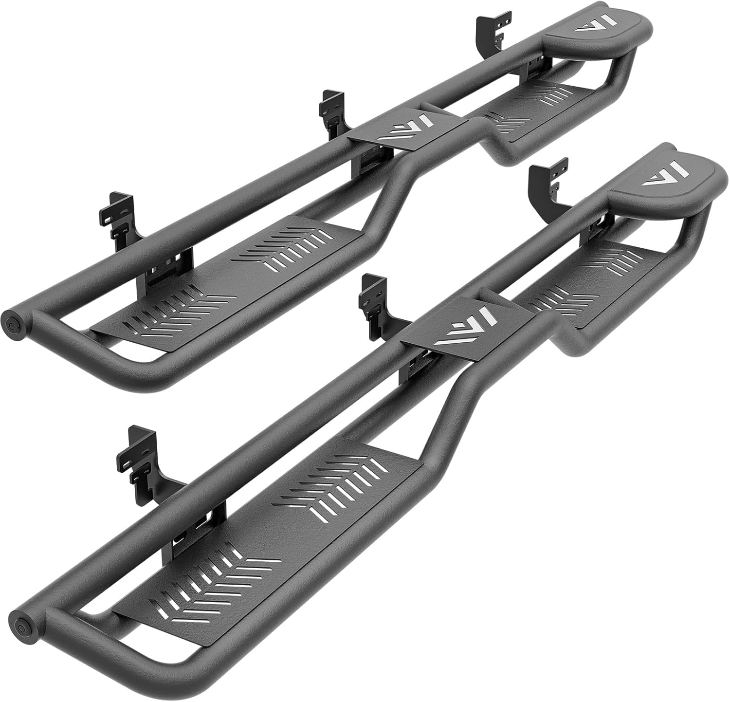 Two Raised Steps, Crew Cab Running Boards Compatible with 2009-2018 Dodge Ram 1500, 2019-2024 1500 Classic, 2010-2024 Ram 2500 & 3500 CrewCab Side Steps, Bolt-on Nerf Bar, Heavy-Duty Steel