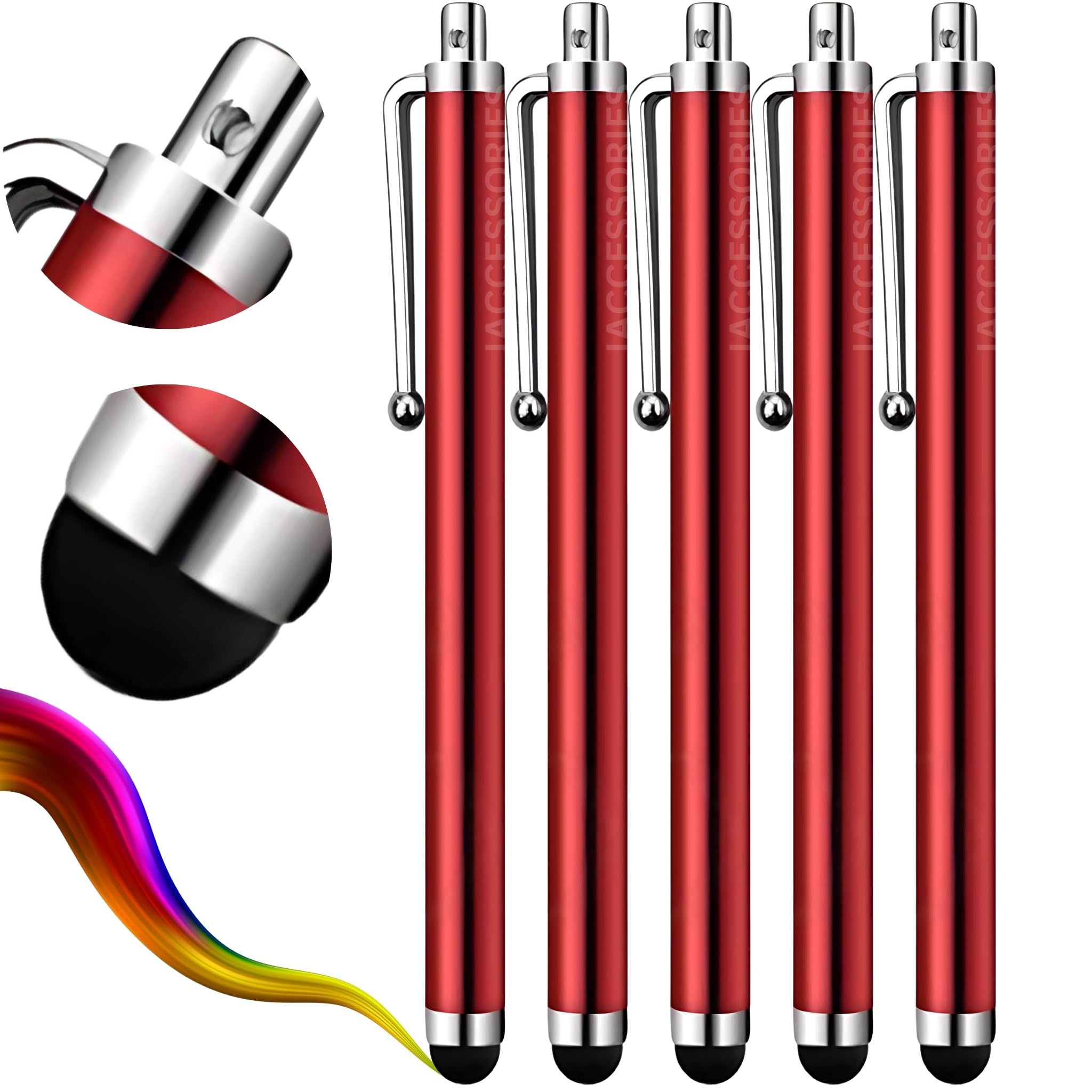 iAccessories Universal Capacitive Stylus Pen Compatible with All Touch Screens Devices Mobile Phones Android Tablet iOS Windows Smartphones - Pack of 5 | Red-image-7