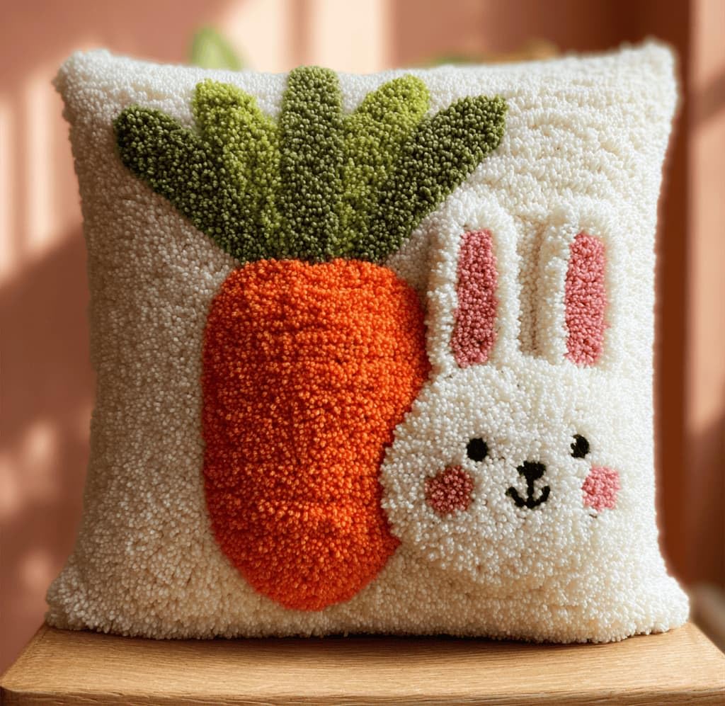 Kitquiver Decor Latch Hook Cushion Kit,Rabbit DIY Pillow Cover 43X43Cm