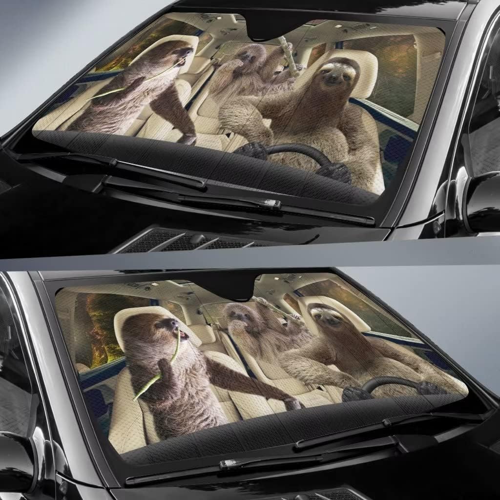 Funny Sloth Car Windshield Sun Shade Foldable Car Front Window Sunshade,Animal Auto Sunshield Animal Sun Shield Visor,Protector Block Cover for Car SUV Truck UV Rays 57x27.5 Inches