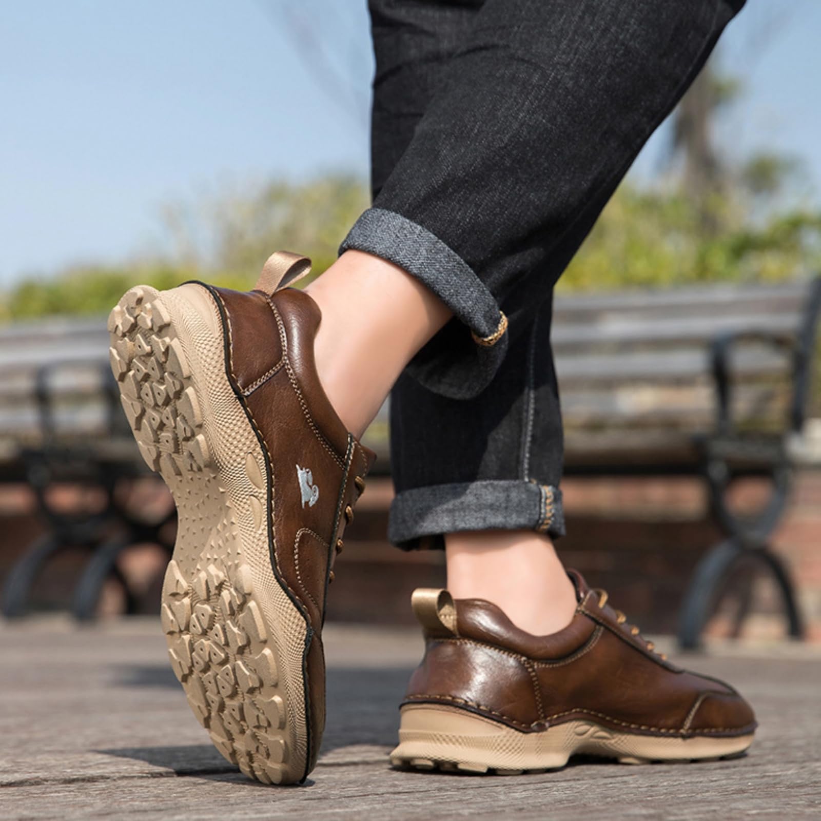 Scarpe Trekking Uomo Pelle Scarpe Escursionismo Outdoor | Traspiranti Resistenti Lacci A Taglio Basso, Antiscivolo Comode Con Supporto Alla Caviglia Per Campeggio Trekking