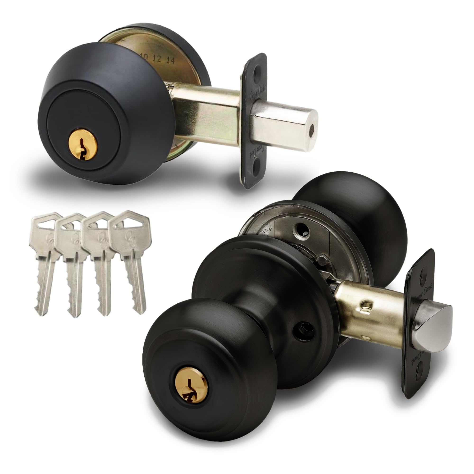 CKDB141BC Colonial Door Knob Keyed Alike with Deadbolt Combination, Black